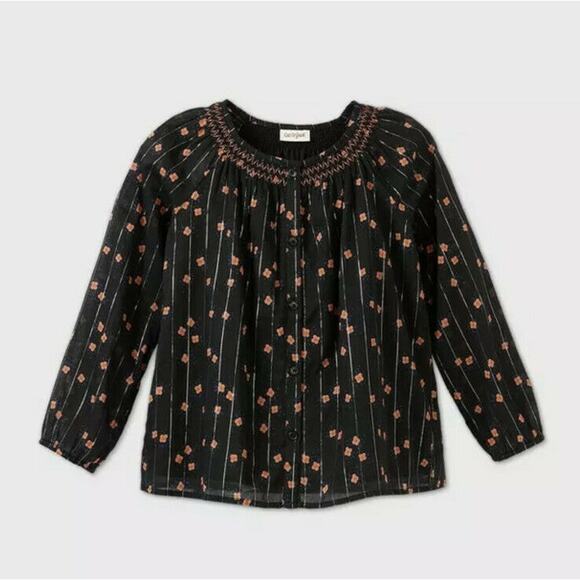 Cat & Jack Black Floral Blouse S(6-6X) - Picture 1 of 7